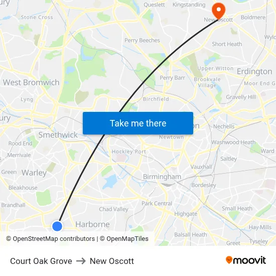 Court Oak Grove to New Oscott map