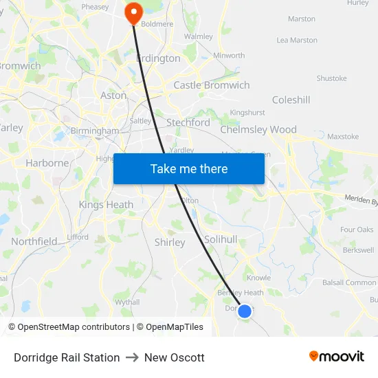 Dorridge Rail Station to New Oscott map