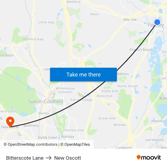 Bitterscote Lane to New Oscott map