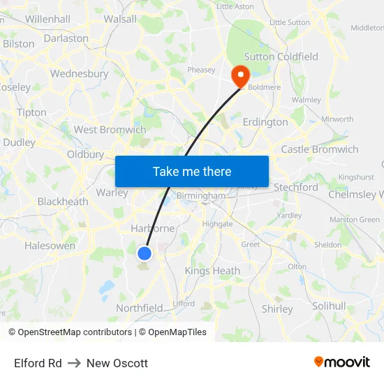 Elford Rd to New Oscott map