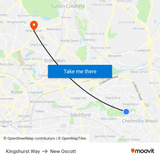 Kingshurst Way to New Oscott map