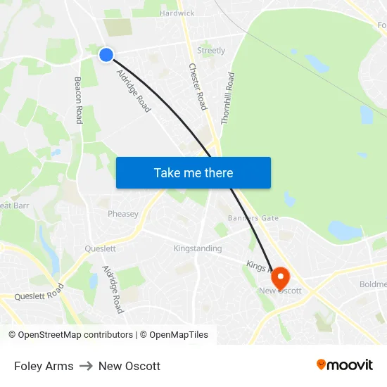 Foley Arms to New Oscott map