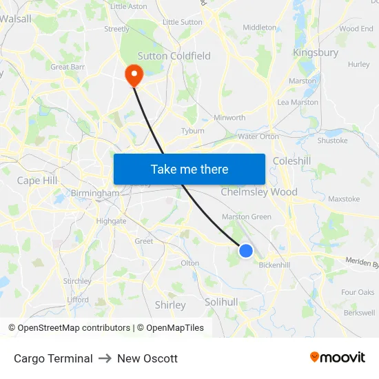 Cargo Terminal to New Oscott map