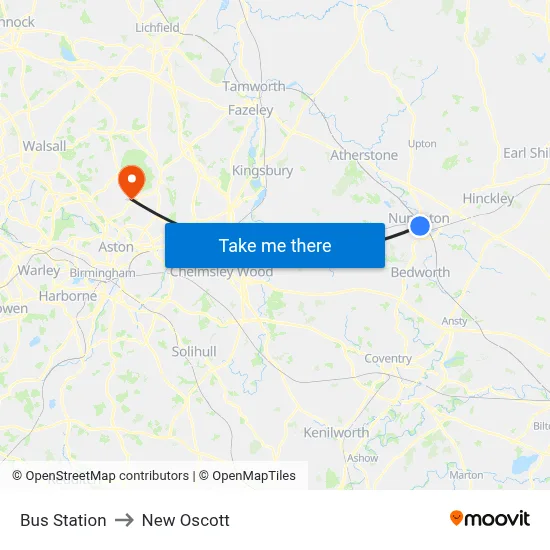 Bus Station to New Oscott map