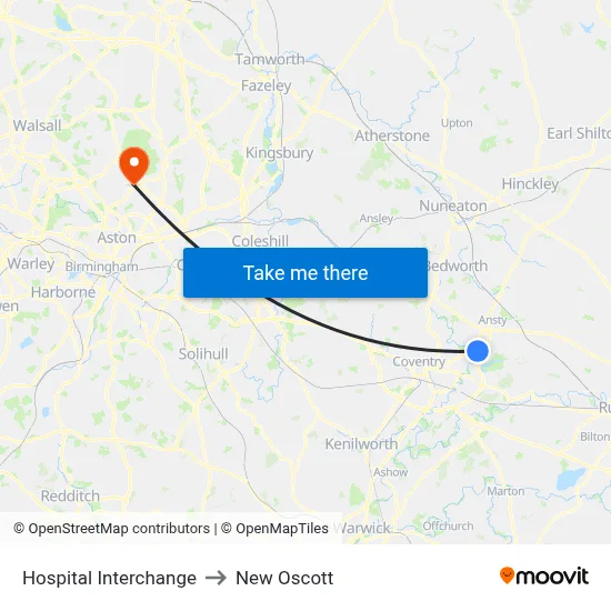 Hospital Interchange to New Oscott map
