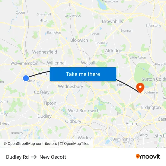 Dudley Rd to New Oscott map
