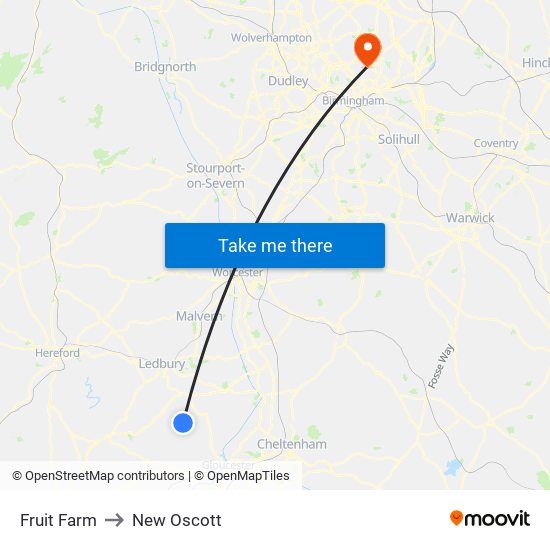 Fruit Farm to New Oscott map