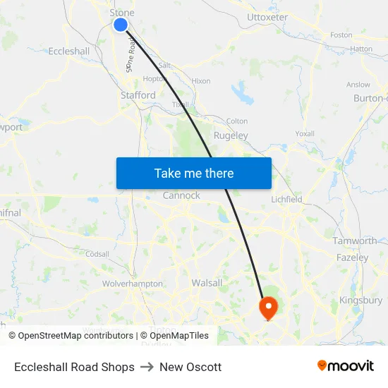 Eccleshall Road Shops to New Oscott map