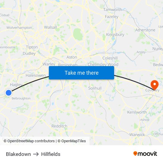 Blakedown to Hillfields map