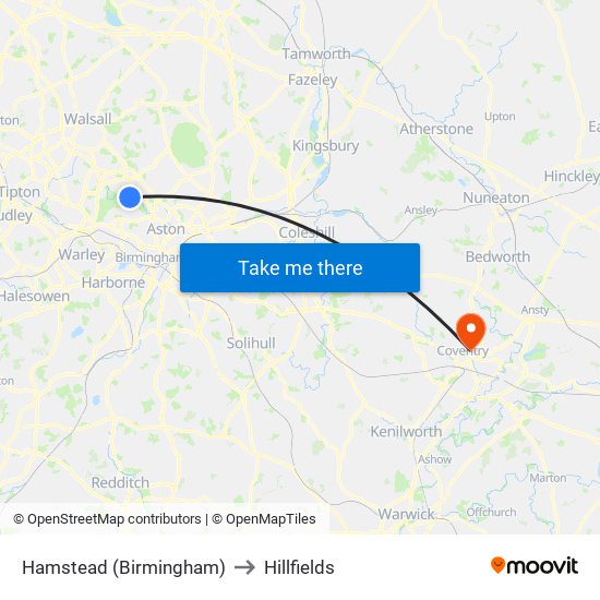 Hamstead (Birmingham) to Hillfields map