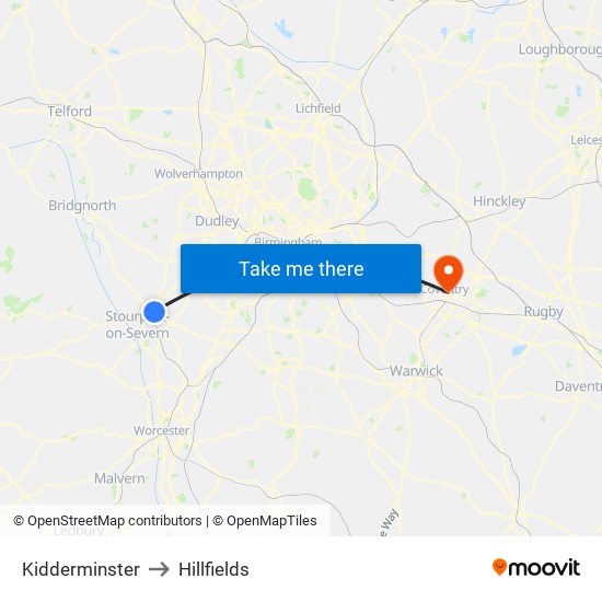 Kidderminster to Hillfields map