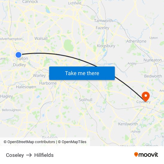 Coseley to Hillfields map