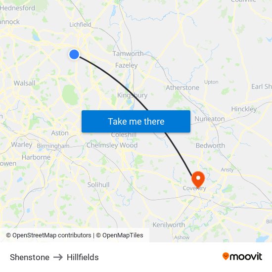 Shenstone to Hillfields map