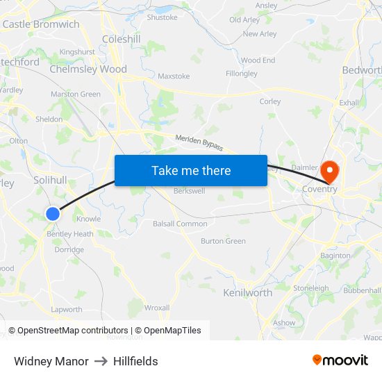 Widney Manor to Hillfields map