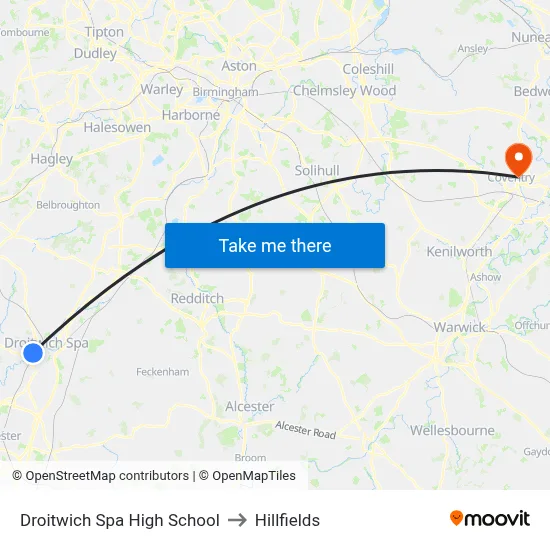 Droitwich Spa High School to Hillfields map