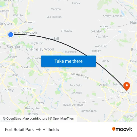 Fort Retail Park to Hillfields map