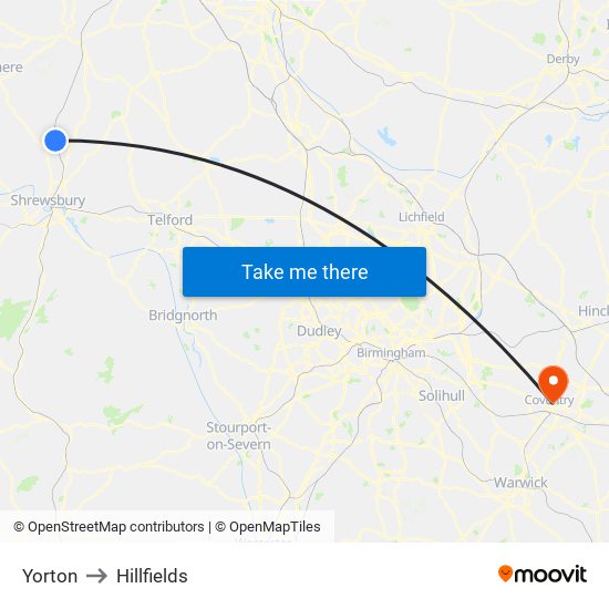 Yorton to Hillfields map