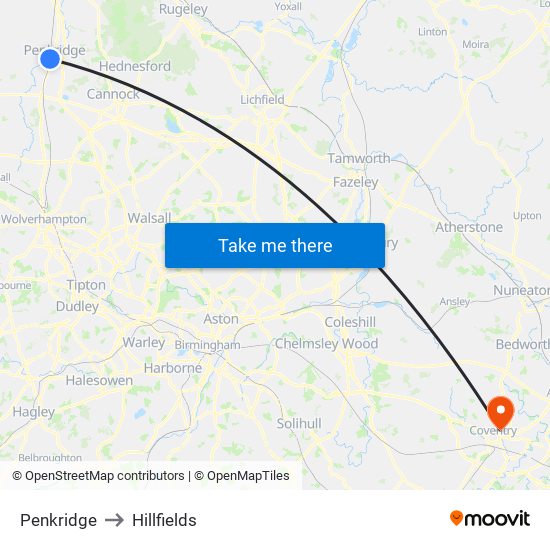 Penkridge to Hillfields map