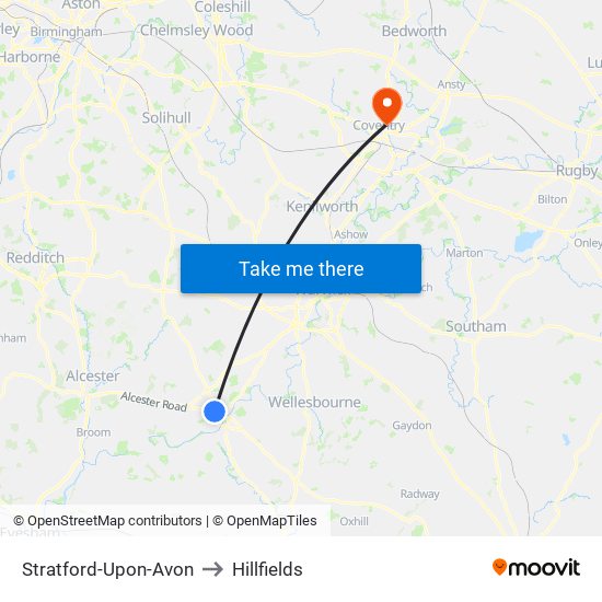 Stratford-Upon-Avon to Hillfields map