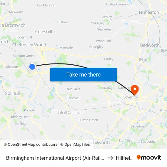 Birmingham International Airport (Air-Rail Link) to Hillfields map