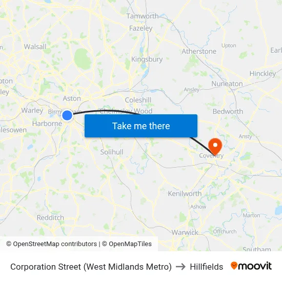 Corporation Street (West Midlands Metro) to Hillfields map
