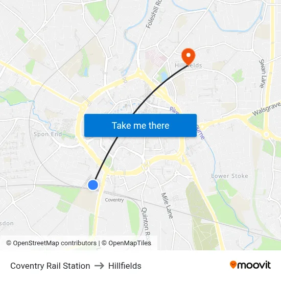 Coventry Rail Station to Hillfields map