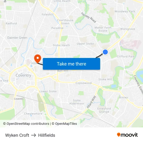 Wyken Croft to Hillfields map