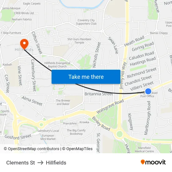 Clements St to Hillfields map