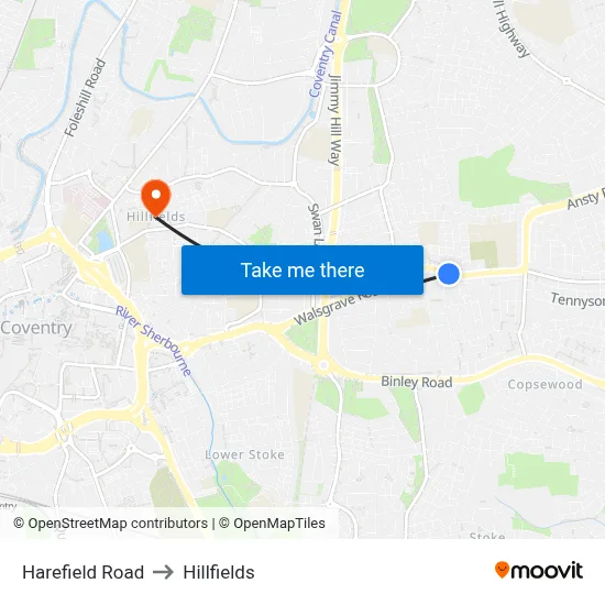 Harefield Road to Hillfields map