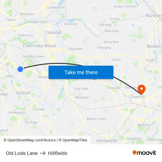 Old Lode Lane to Hillfields map