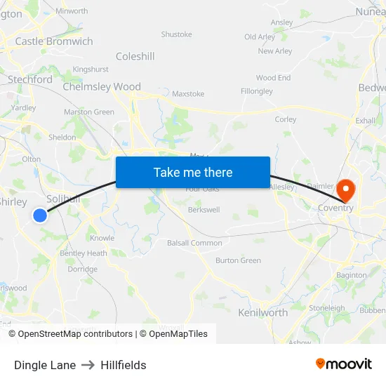 Dingle Lane to Hillfields map