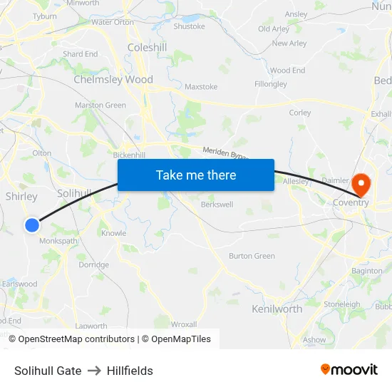 Solihull Gate to Hillfields map