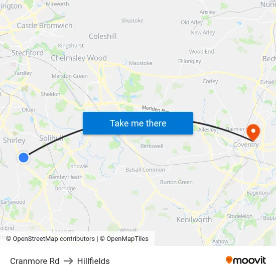 Cranmore Rd to Hillfields map