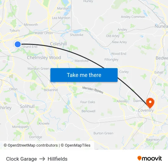 Clock Garage to Hillfields map