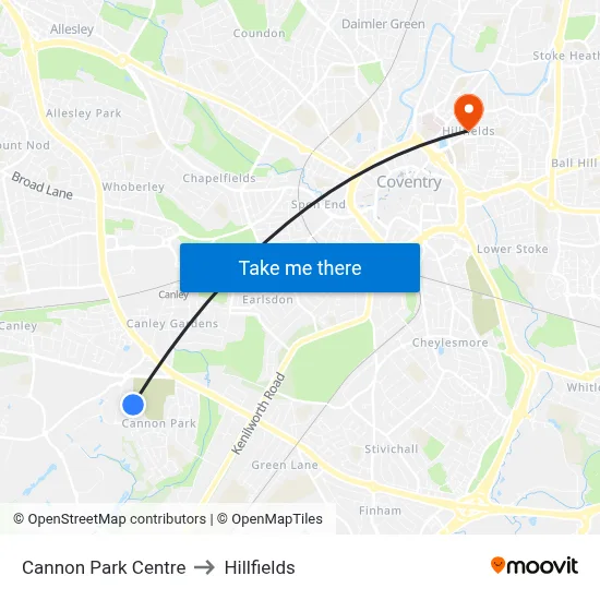 Cannon Park Centre to Hillfields map