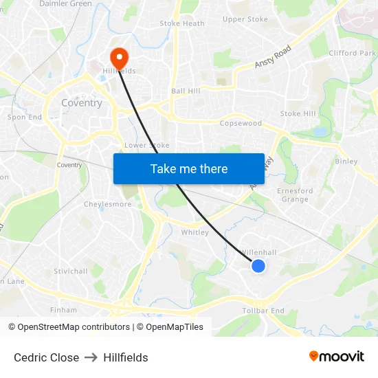 Cedric Close to Hillfields map