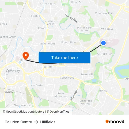 Caludon Centre to Hillfields map