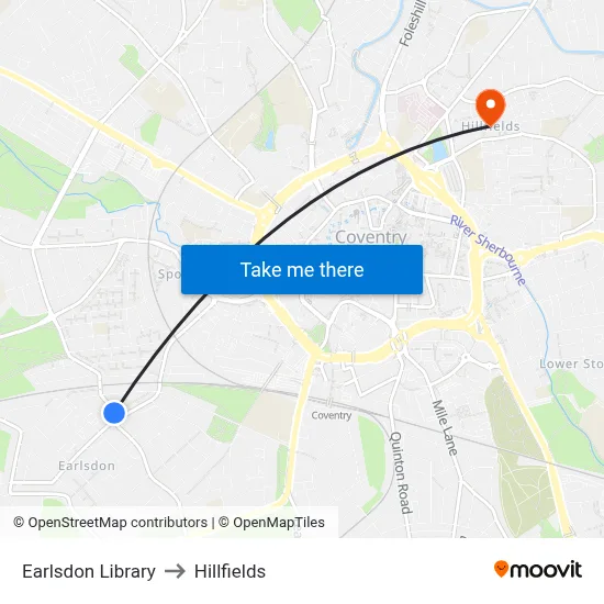 Earlsdon Library to Hillfields map