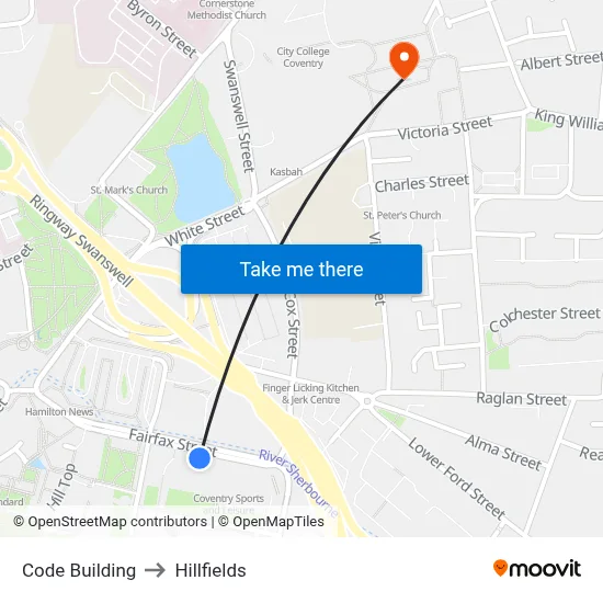 Code Building to Hillfields map
