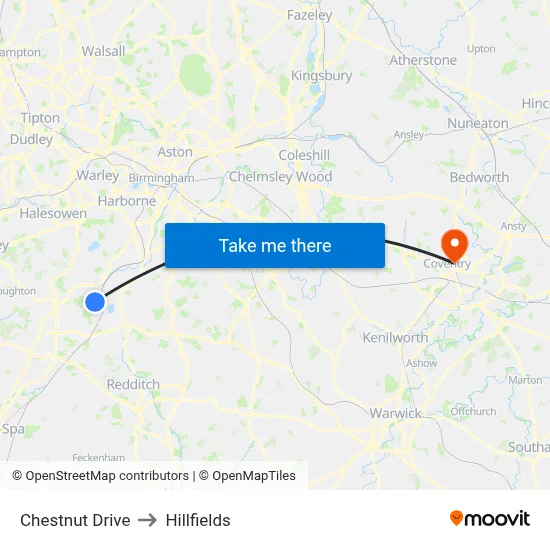 Chestnut Drive to Hillfields map