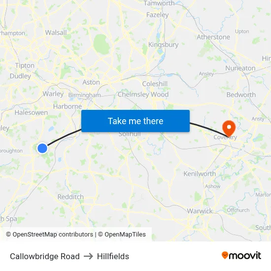 Callowbridge Road to Hillfields map