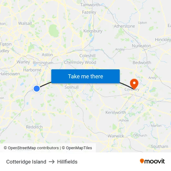 Cotteridge Island to Hillfields map