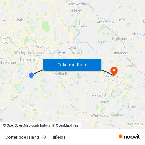 Cotteridge Island to Hillfields map