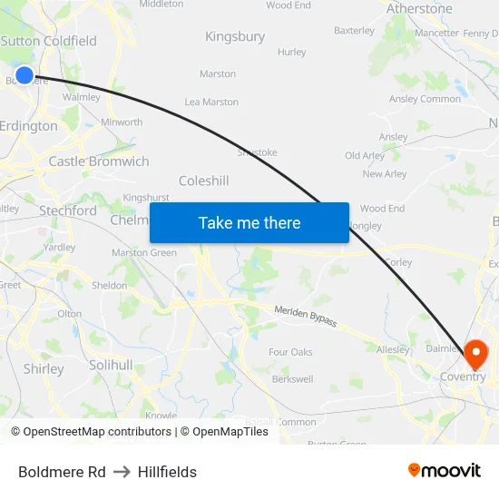 Boldmere Rd to Hillfields map