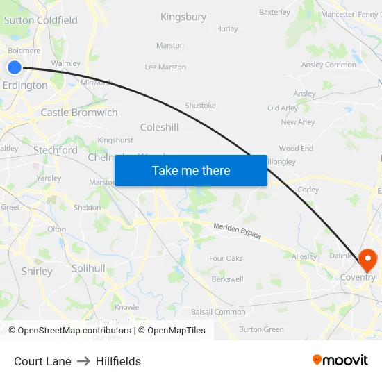 Court Lane to Hillfields map