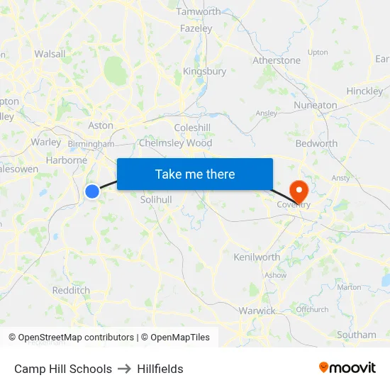 Camp Hill Schools to Hillfields map