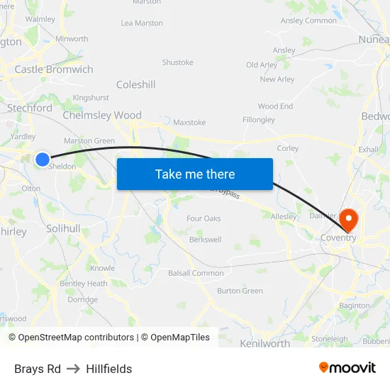 Brays Rd to Hillfields map
