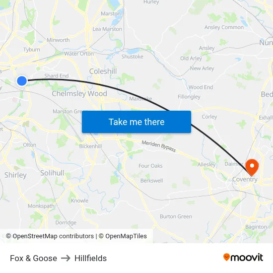 Fox & Goose to Hillfields map