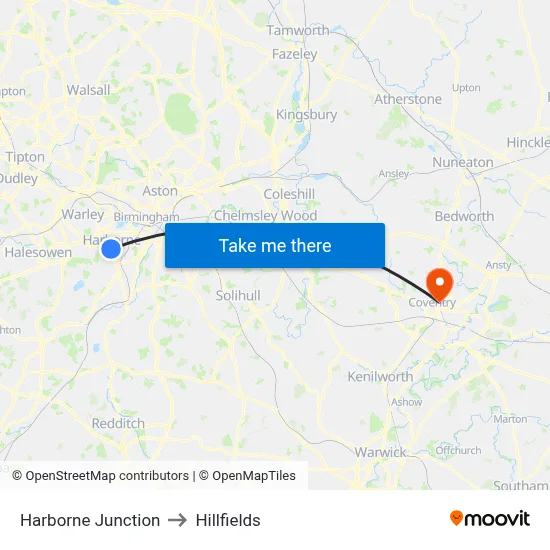 Harborne Junction to Hillfields map