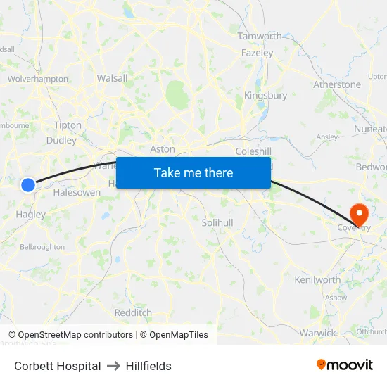 Corbett Hospital to Hillfields map